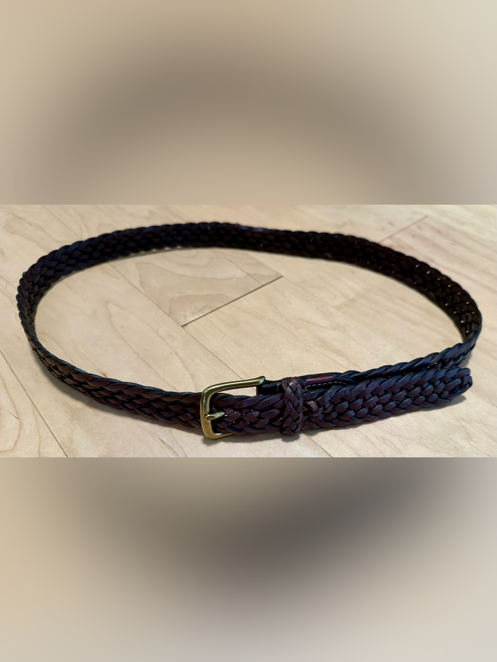 Polo Ralph Lauren Leather Braided Woven Belt Brown Gold Brass Buckle Men’s 36